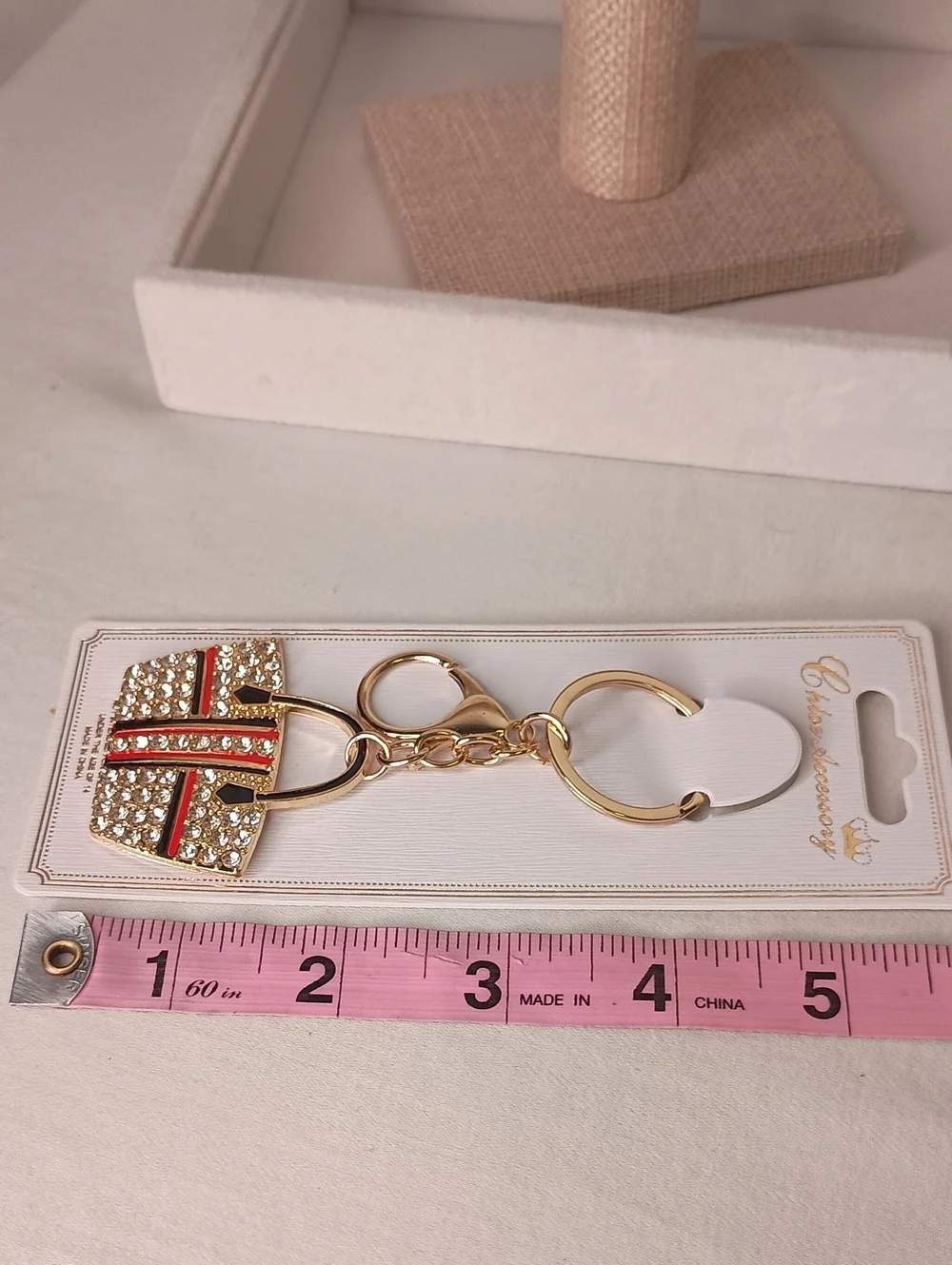 Women's Rhinestone Handbag Keychain Bag Charm Gold Tone RED Purse Accessories